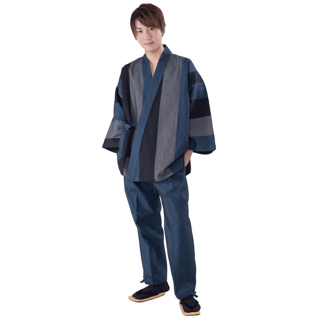 Aiai Samue Made In Thick Fabric with a Unique Sashiko Bonito Stripe for a Stylish Look (Work Clothes) Japan, Pattern, (L)