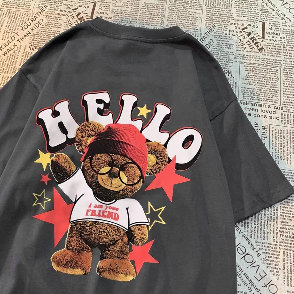 Hello I Am Your Friend Teddy Bear T-Shirts Men Women Loose Sportswears Personality Crewneck T-Shirt Fashion Cotton T Shirts