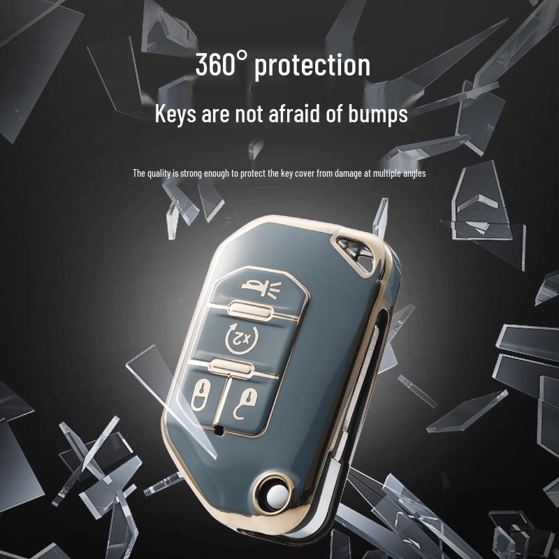 Gold Edge Car Key Case for Jeep Wrangler Sahara 21 & Wrangler 18-20 Models