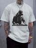 Trendy DJ Mixing Silhouette Print T-shirt - Casual Crew Neck
