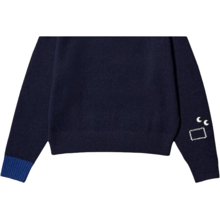 Uniqlo × Anya Hindmarch Collaboration FW23 Premium Lambswool Crewneck Sweater Women sweater Navy-Blue 468868-69