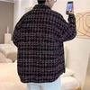 Men's Spring Autumn Winter Woolen Tweed Slim Fit Collarless Jacket Color Blocking Design Youthful Look