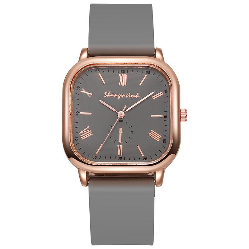 

Винтажные женские кварцевые часы из розового золота квадратной формы с римскими цифрами и силиконовым ремешком серый