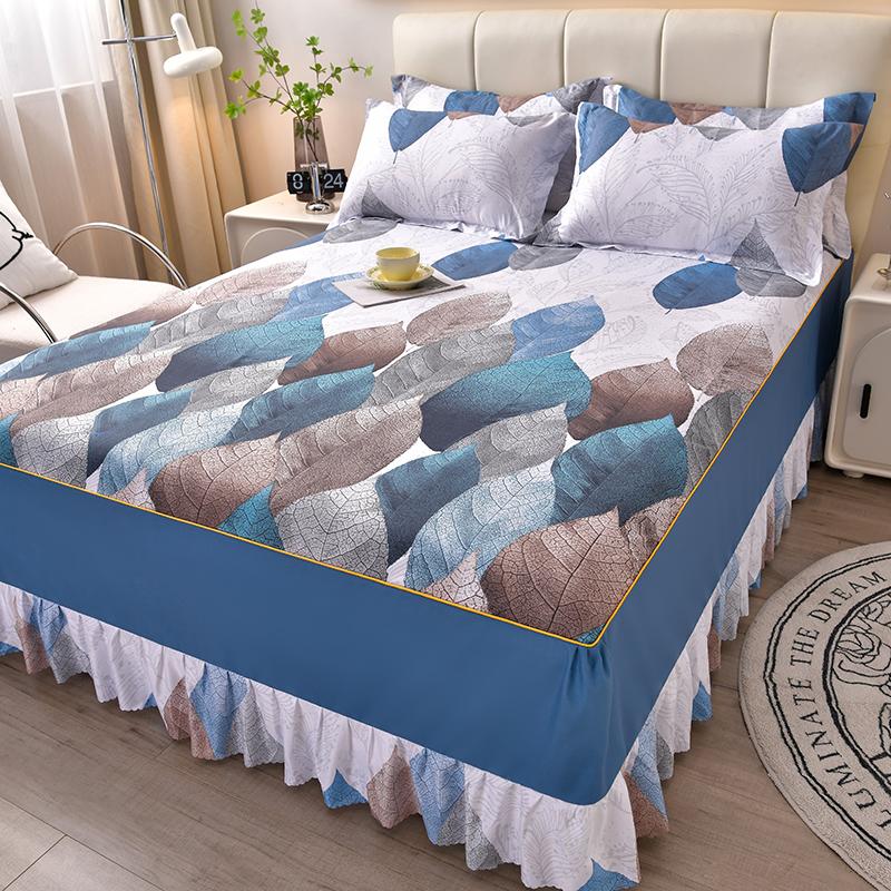 Floral Style Bed Skirt Skin-friendly Bed Covers Non-slip Mattress Protectors Roupa De Cama Printed Bedspread (No Pillowcase)