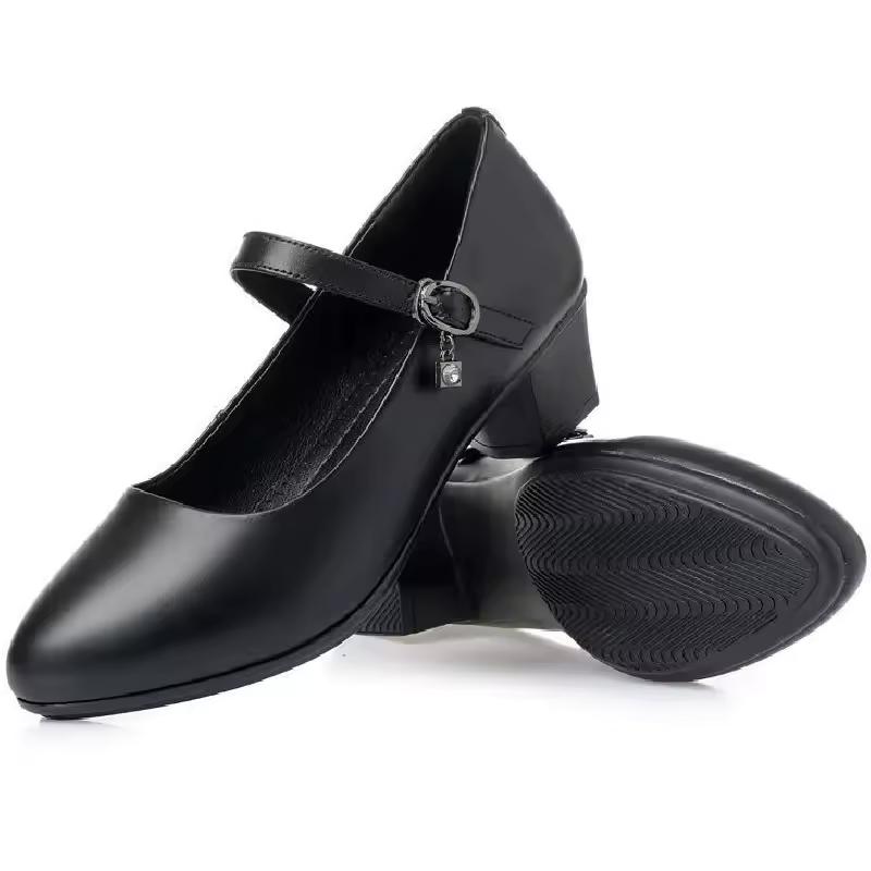 Women's Medium Heel Pumps - Soft Leather Non-Slip with Adjustable Buckle Comfortable for Daily & Casual Wear
