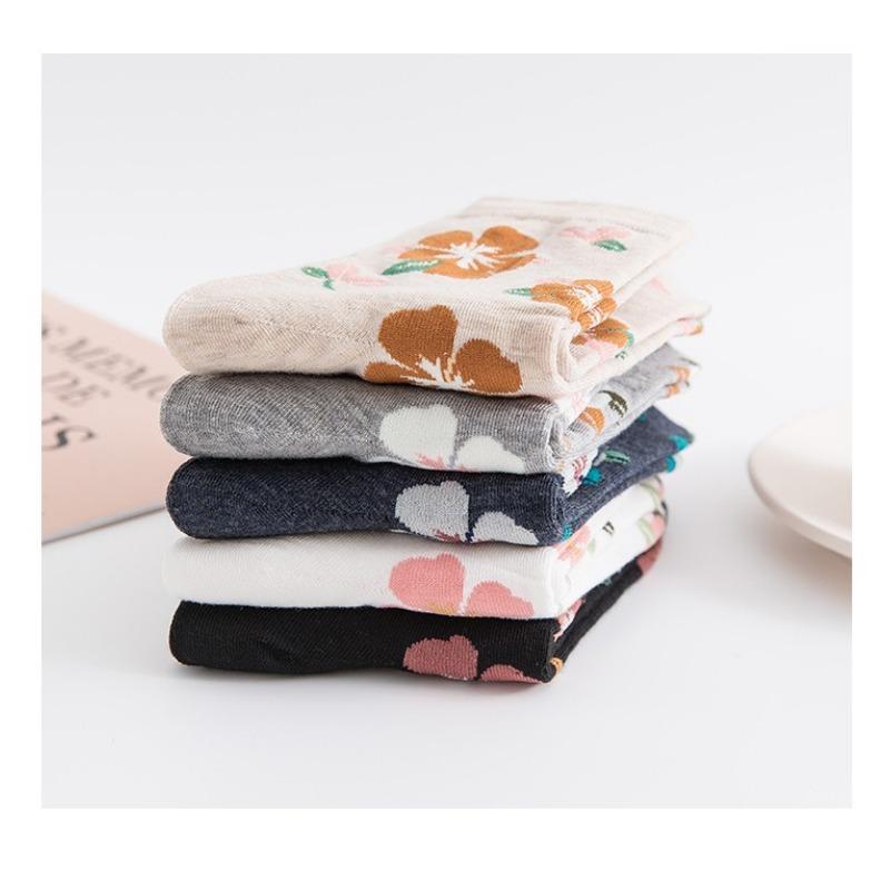 10 Pairs Women Floral Cotton Vintage Patterned Crew Middle Tube Socks Novelty Ankle Ruffled Warm Casual Sock
