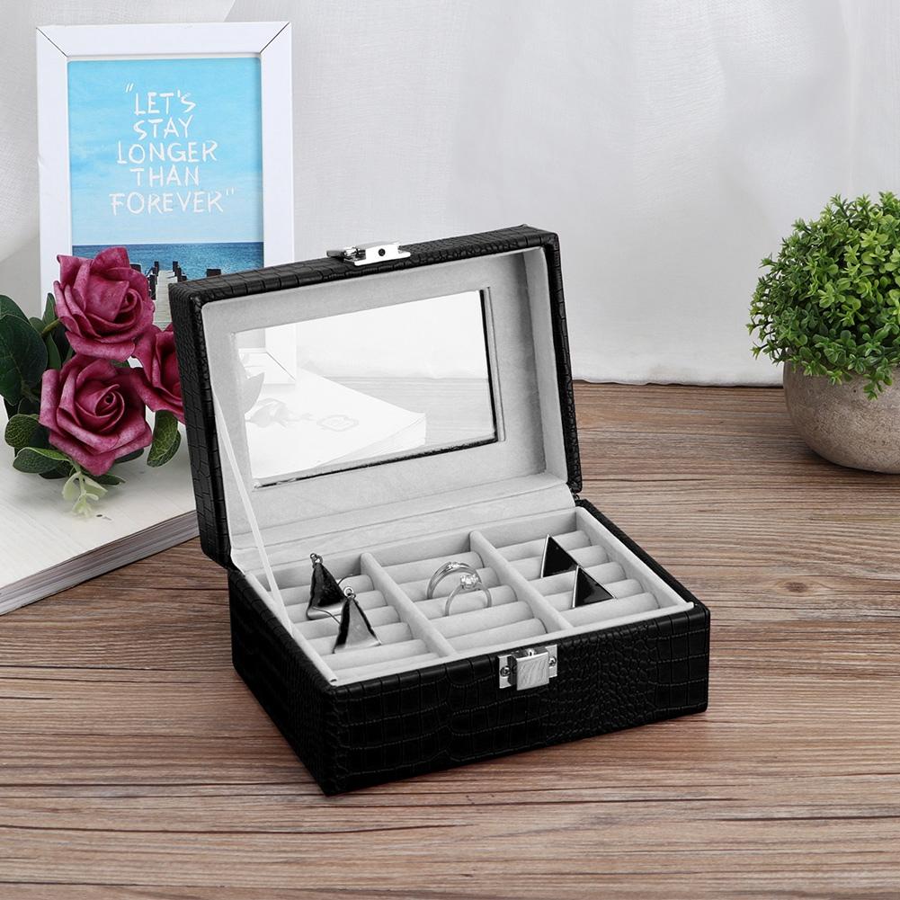 Portable Retro Style Jewelry Storage Box Case Rings Display Organizer (Black)