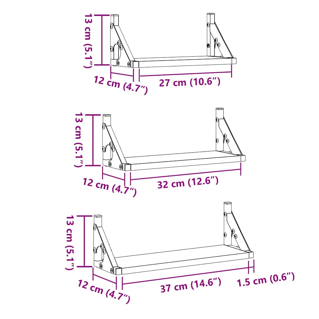 Wall Mounted Shelf System with Storage 3 pcs Black Oak Effect