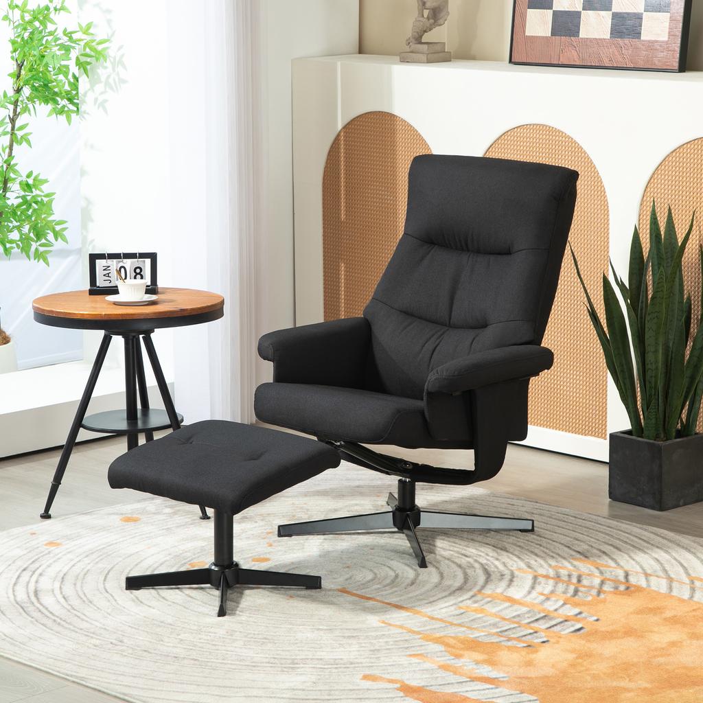 Reclining Chair with Footstool, Swivel, Rocking Function, Velvet Look, up to 150 kg, Black
