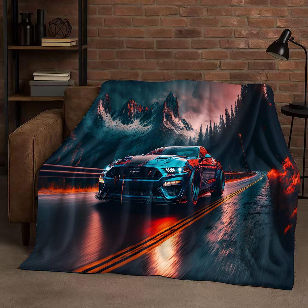 New Mustang Racing Car Logo Flannel Blanket,Ultra Soft Warm Plush Throw for Home Bedroom Bed Sofa Cover Picnic Kids Office