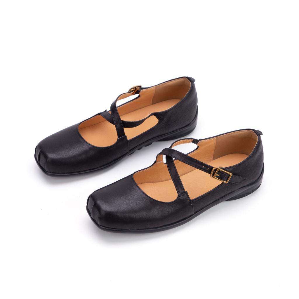 Johnature Genuine Leather Square Toe Mary Janes Shoes Retro Soft Sole Comfortable Buckle Women's Shoes