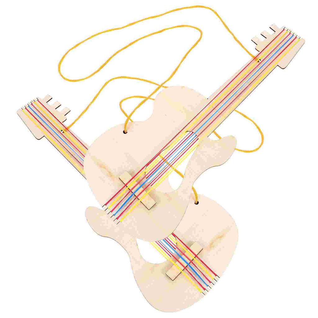 2 Pcs Baby Toys Woody Wooden Guitar Decor DIY Crafts Unfinished Music For Kids Graffiti Preschool