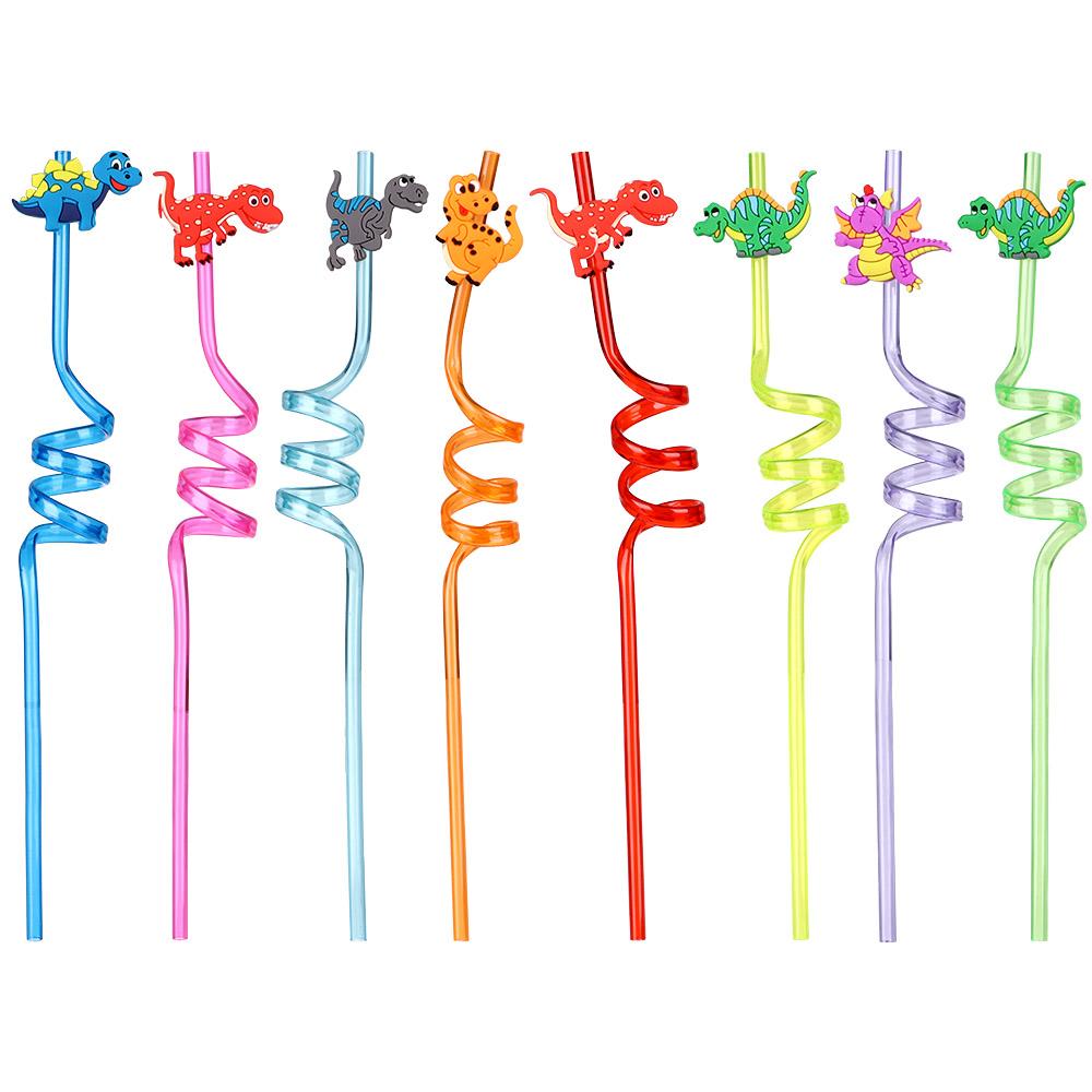 Straw Kids Drinking Decor Straws-Plastic Dino Theme Cartoon Pattern Dinosaur Reusable Straws