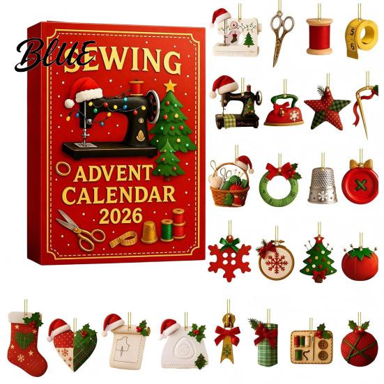 Vintage Christmas Hanging Acrylic Ornaments Calendar with Sewing Advent Decorations 2026 Sewing‑Themed 2D 24‑Days Machine