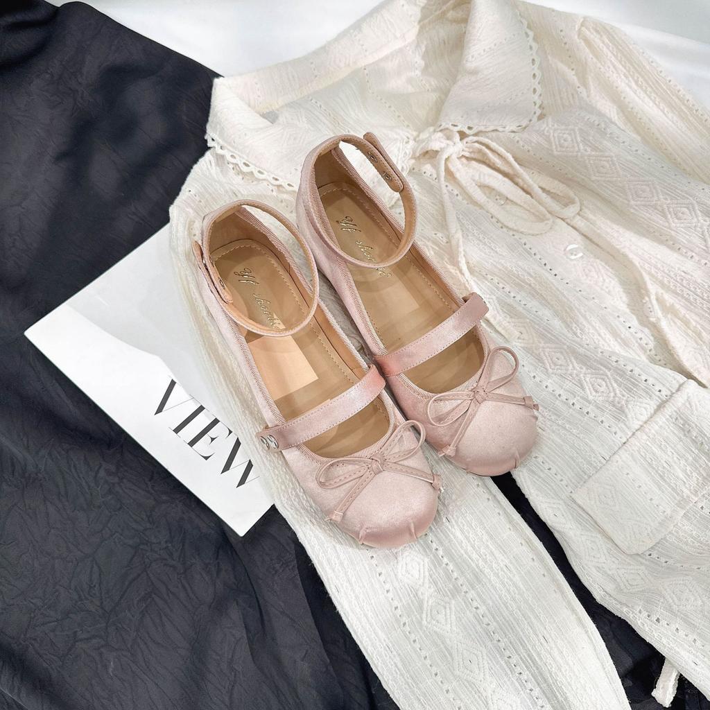 Small Man Increases Height 5CM Bow Round Head Mary Jane Shoes Women's 25 New Sweet Ankle Buckle Belt Flat Single Shoes