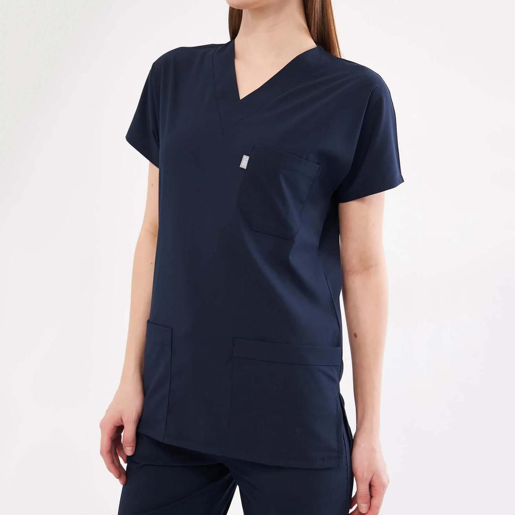 Unisex Medicinsk Uniformssæt - V-hals, Flagermusærme Med Lomme - To Delt Ensfarvet Scrub Sæt Til Sygeplejerske, Læge, Tandlæge