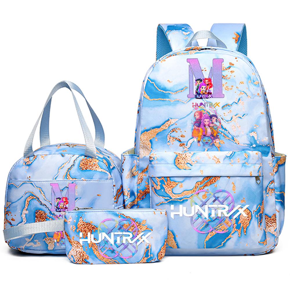 3Pcs/set Anime English Letter A-Z Printed Backpack with Pencil Case Handbag for Teenager Student Girl Boy Bookbag Travel Bag