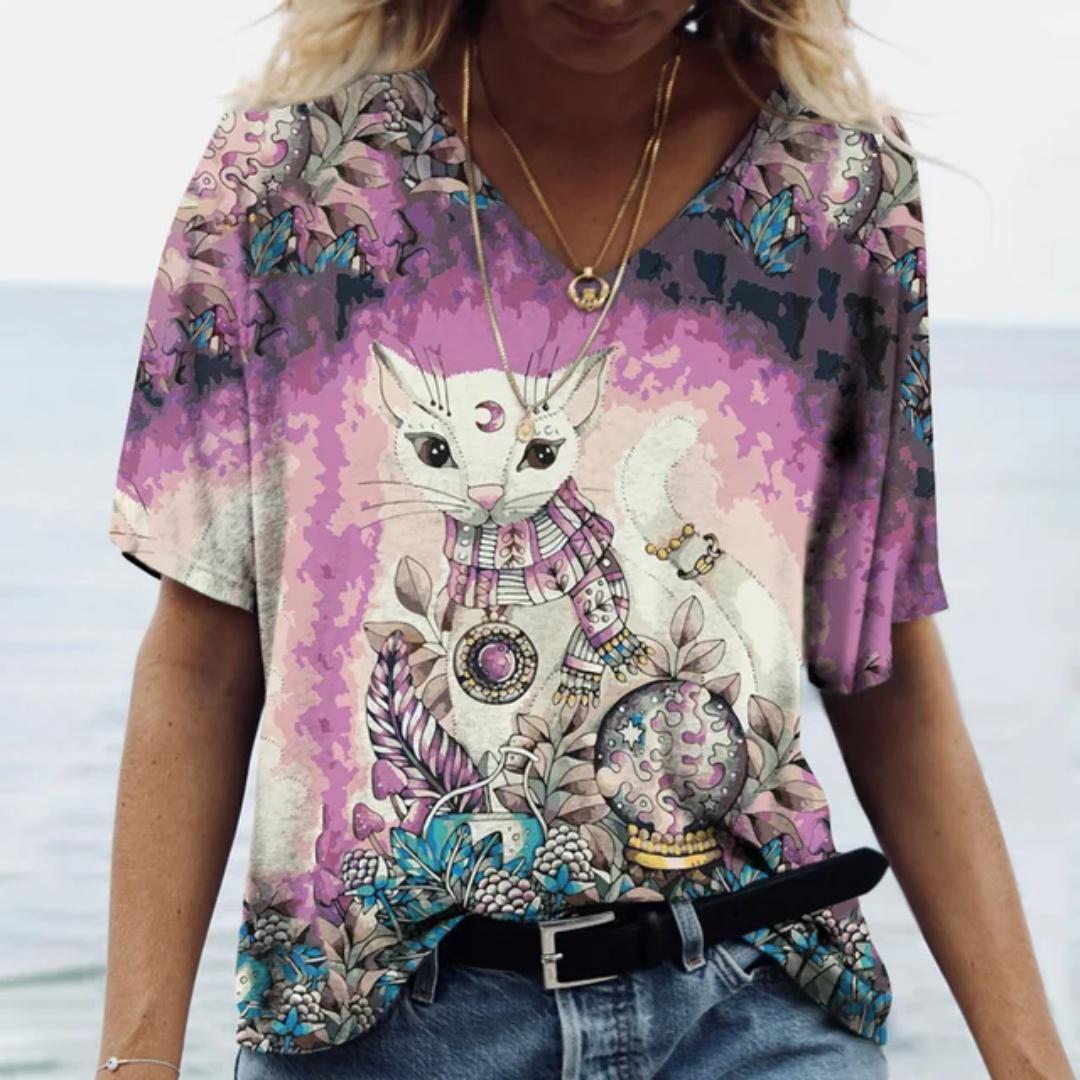 Женская футболка с 3D принтом «Манга Кот» в стиле Харадзюку — фото 3