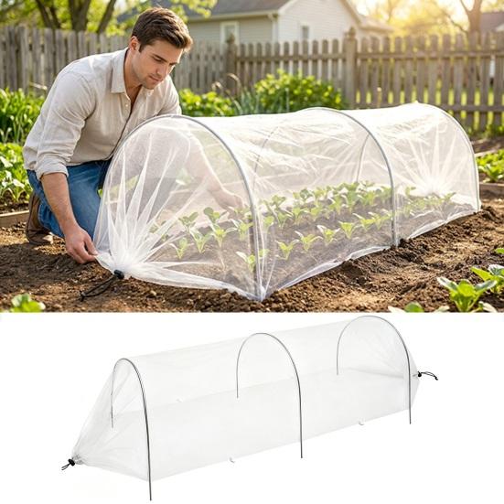 Garden Row Insect Netting Pop Up Garden Bed Tunnel Net with Drawstring Vegetable Rows Netting Insect And Bird Protection for Vegetables Fruits