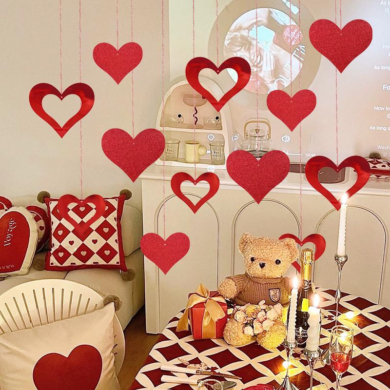 12 buc Spirale Roșii Inimă Iubire Ziua Îndrăgostiților Ghirlandă Agățată Ornamente Spirale Decorațiune Aniversare Nuntă Recuzită Petrecere de Ziua de Naștere