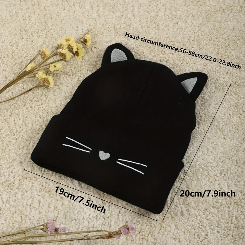 Cute Cat Embroidery Brimless Cap Outdoor Warm Ear Protection Cat's Ears Pullover Hat Woman Autumn and Winter Soft Head Cap