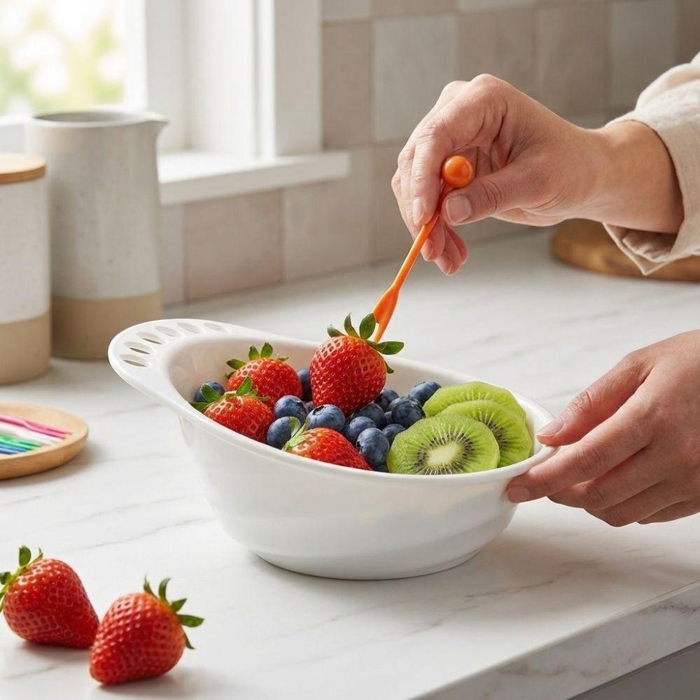 Plastic Fruit Bowl with Fork Large Capacity Fruit Serving Plate Dessert Salad Bowl  Office