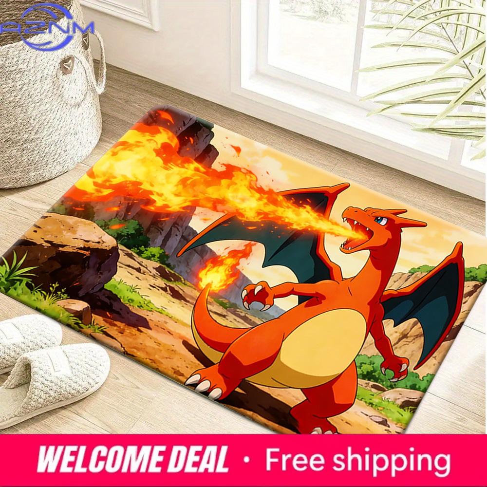 Charizard Fire Breathing Print Doormat Non-Slip Absorbent Floor Mat for Indoor Entrance Home Decor 40x60cm