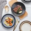 Japanese Ceramic Striped Plate Creative Steak Plate Spaghetti Plate Retro Sushi Plate Restaurant Commercial Plate
