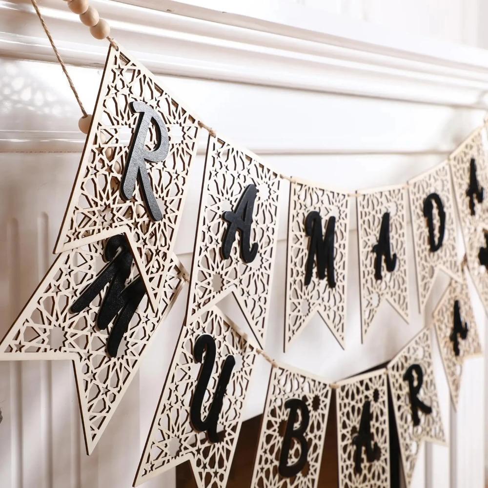 Holz Ramadan Banner Dekoratives Festival Zugfahne Ausgeschnitten Eid Hängende Ornamente Kamin