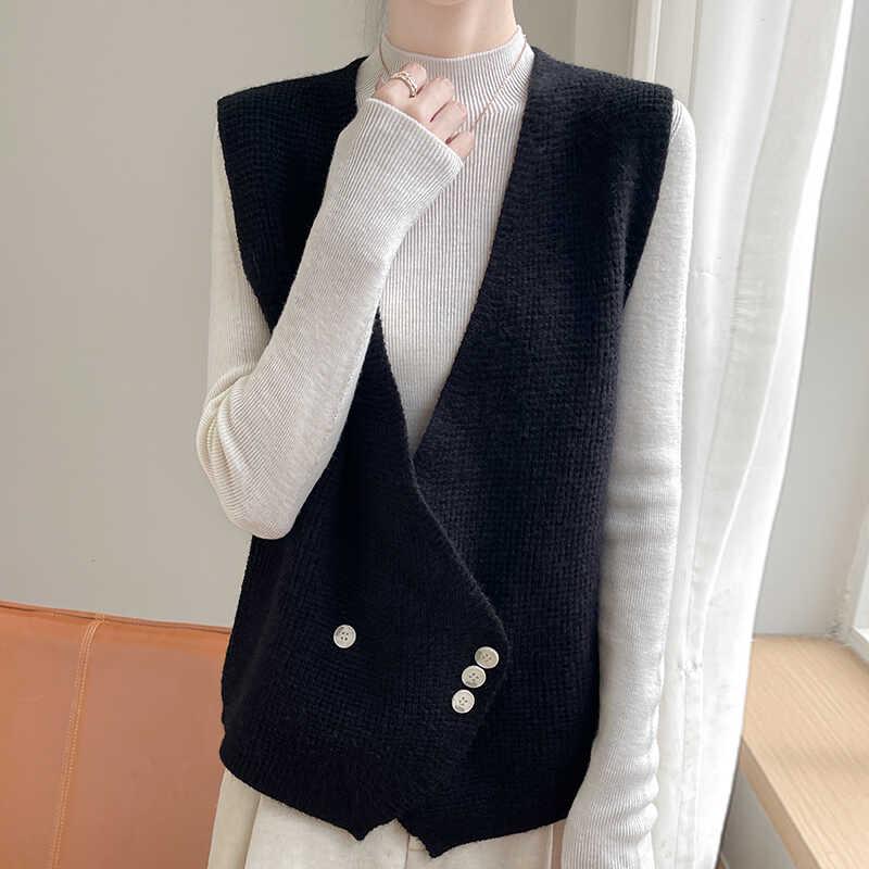 High-End Autumn Cross Placket Wool Cardigan Vest