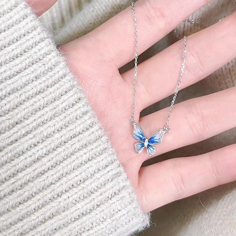 Gradient Blue Butterfly Necklace Fashion Simple Personalized