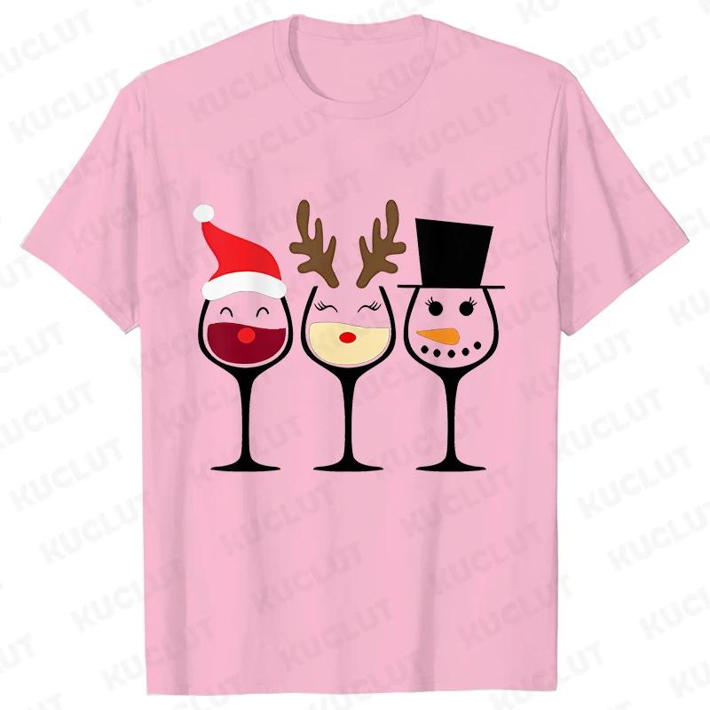 Christmas Wine T Shirts for Women Clothing Funny Cartoon Tshirts Kawaii Fashion Tshirt Korean Female Tops Christmas Wine Tees