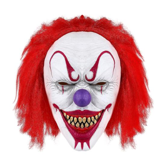 Scary Halloween Clown Masque with Red Hair Full Head Adult Evil Joker Latex Masque for Halloween Party Cosplay Masquerade Costume