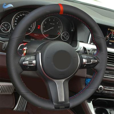 For BMW M Sport F10 F12 F20 F30 F31 F32 F34 F45 F39 F48 F25 F26 F15 F16 Car Steering Wheel Leather Cover Red Blue Line Red Strip