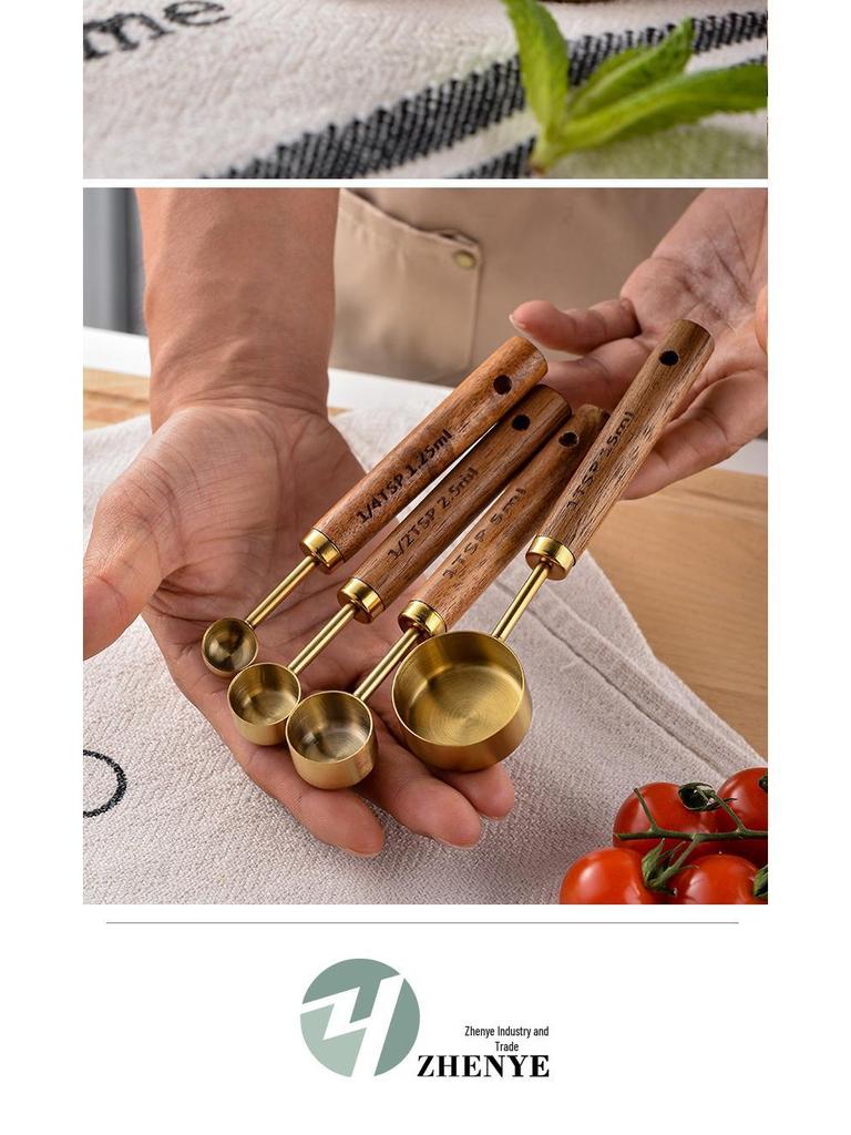 8-Piece Wooden Handle Stainless Steel Measuring Cup and Spoon Set