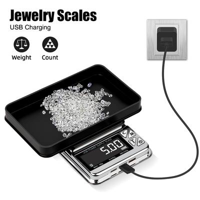 High Precision 100g/500g Digital LCD Pocket Kitchen Scale Electronic USB Charging Jewelry Scales Stainless