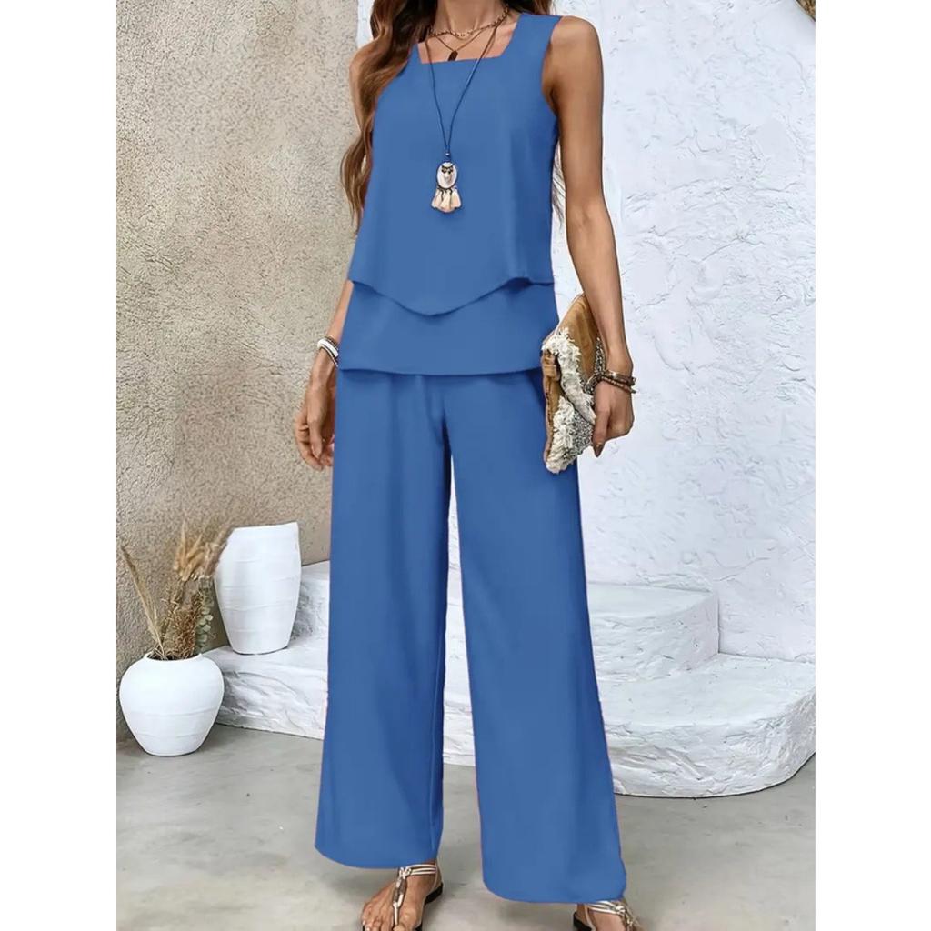 Novedades de Primavera y Verano, Conjuntos Casuales, Estampados de Moda, Ropa de Mujer sin Mangas, Chalecos de Doble Capa, Colores Lisos, Conjuntos Estampados