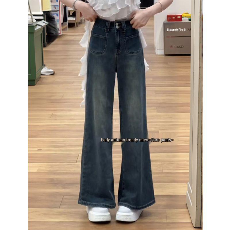 Cement Grey Micro-Flare Jeans: Women s Summer 2026, Thin Style, Pear Shape, Plus Size, Slimming Straight Leg Pants XS (75-85 jin)