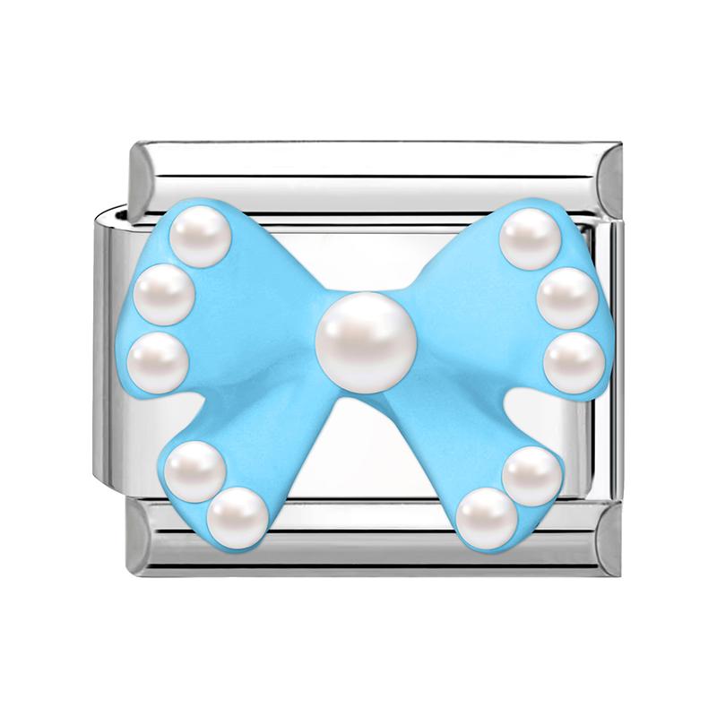 Sweet Cute Bow Knot Butterfly Pink Blue Heart Italian Charm Links Fit 9mm Stainless Steel Bracelet Women DIY Making Zircon Gift