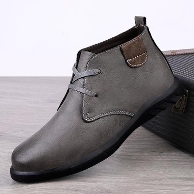 Fashion Genuine Leather Men Lace-Up High Top Shoe All-match Fashion Men Winter Plush Snow Boots New Arrival Men's Business Ankle Boots