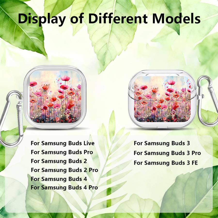 Cartoon Flower Clear Earphone Cases Cover With Hook Case For Samsung Galaxy Buds 2Pro Live 4 Pro 3Pro 4Pro 2 3 FE