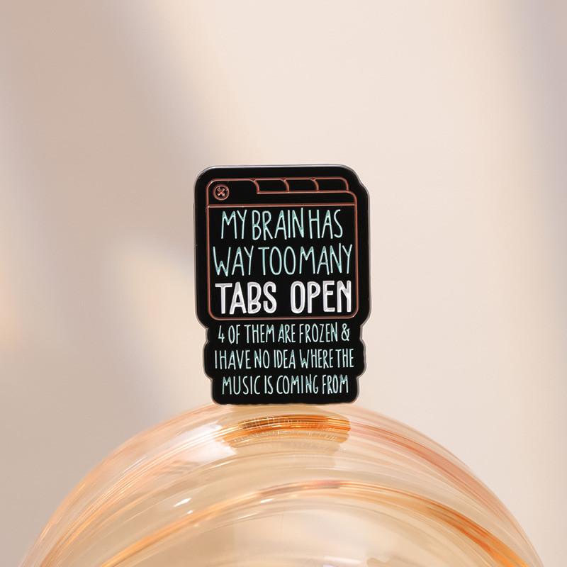 Vintage Style Black Letter Metal Badge Brooch Unique Minimalist Fashion Accessory