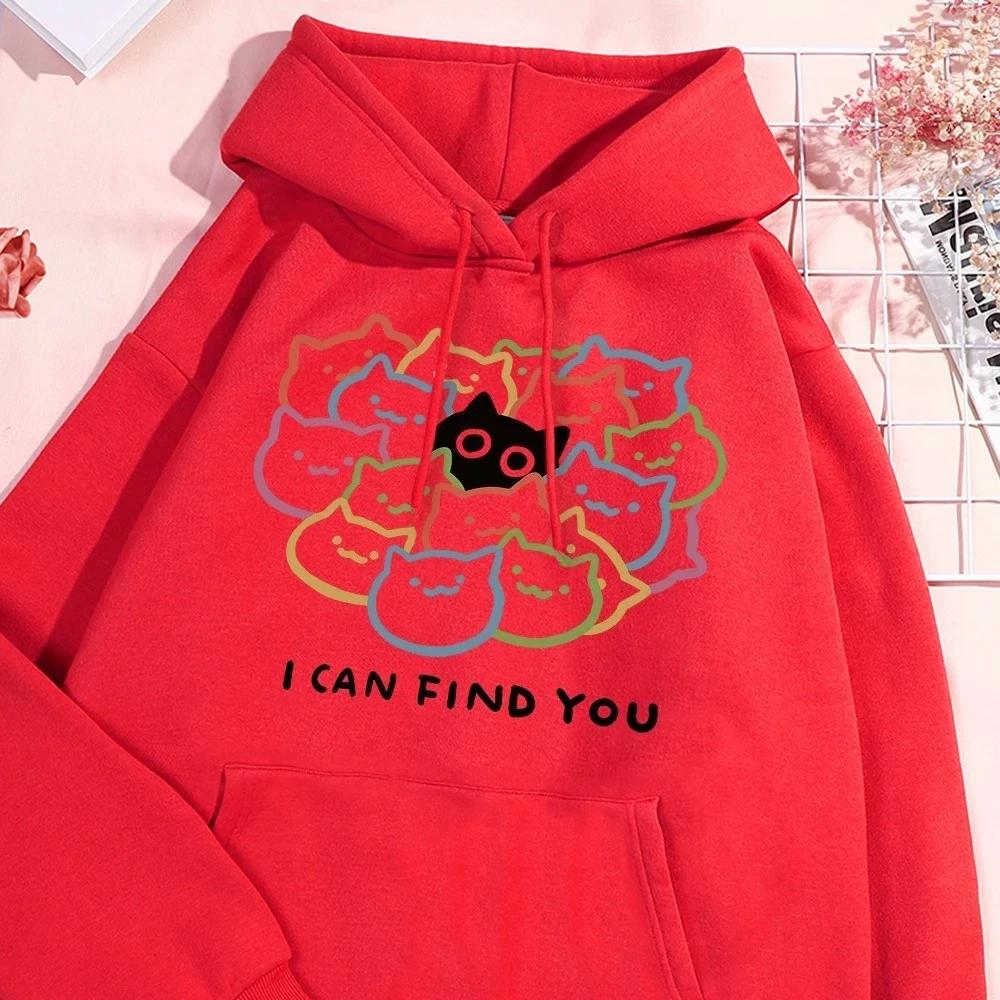 I Can Find You Fun Cat Hoodies Women Street 2025 Winter Autumn Sweatshirt Fleece Pullover Clothes Sweatshirts Women Clothing