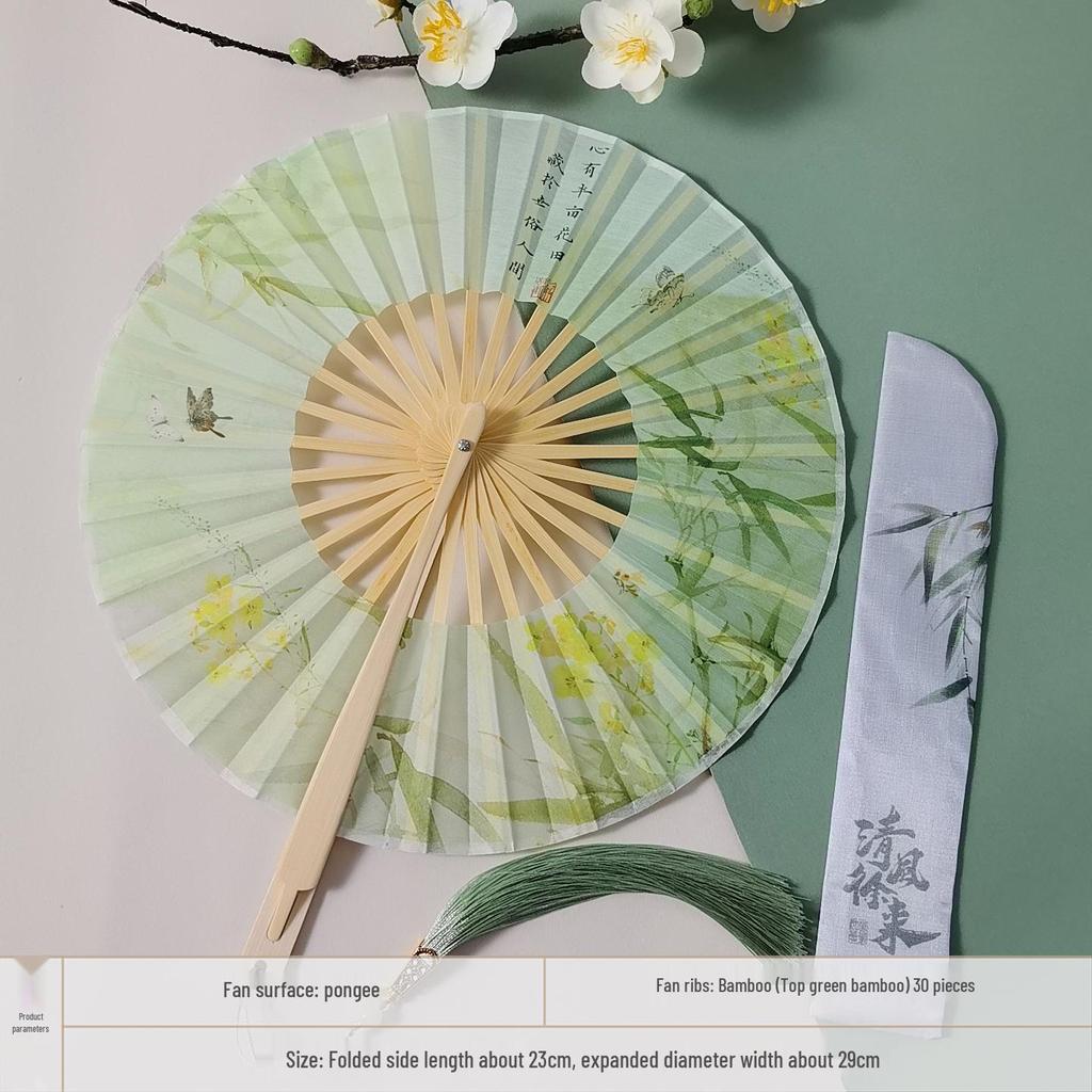 Portable Handheld Folding Round Fan: Ancient Style Dance Fan for Hanfu & Cheongsam Catwalk - Perfect for a Cool Summer