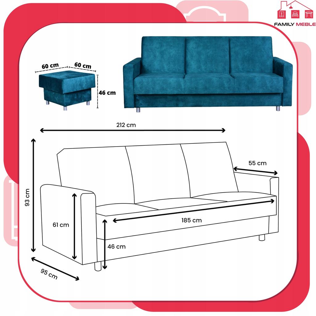 Ecksofa Alicja mit Hocker Sofa Couch ausklappbar Family Möbel blau