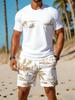 Conjunto Deportivo Casual Transpirable para Exteriores Ocio Hombres Camiseta de Cuello Redondo Conjunto de Pantalones Cortos Verano Estampado Digital Conjunto Estampado Hombres Adulto