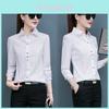 Simple Solid Color Shirt With Polo Collar And Button Details For Work Women