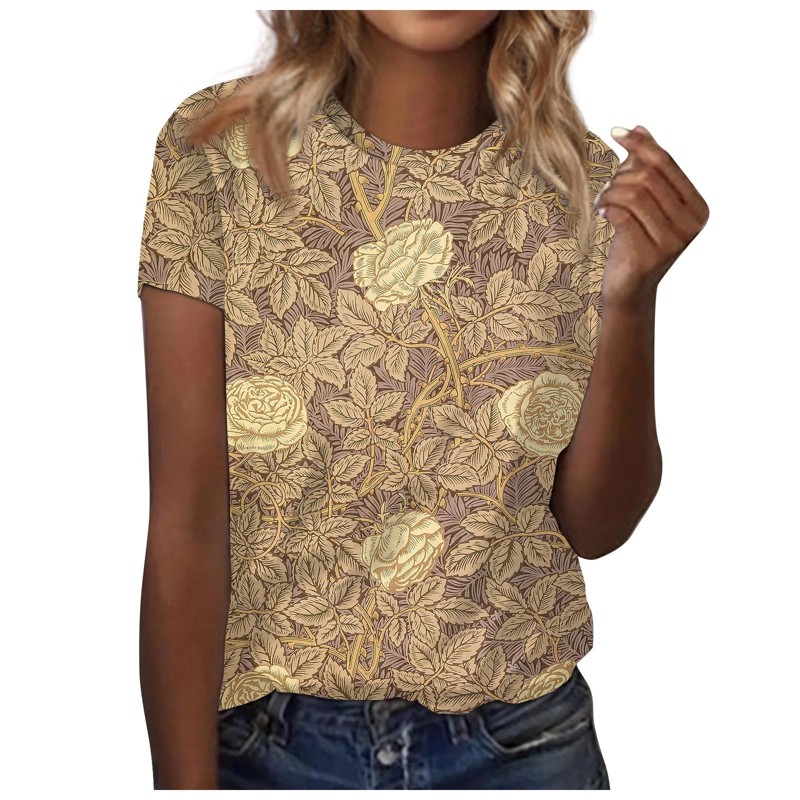 

Женские модные повседневные топы с принтом, рубашки с короткими рукавами, пуловеры с круглым вырезом, футболки S