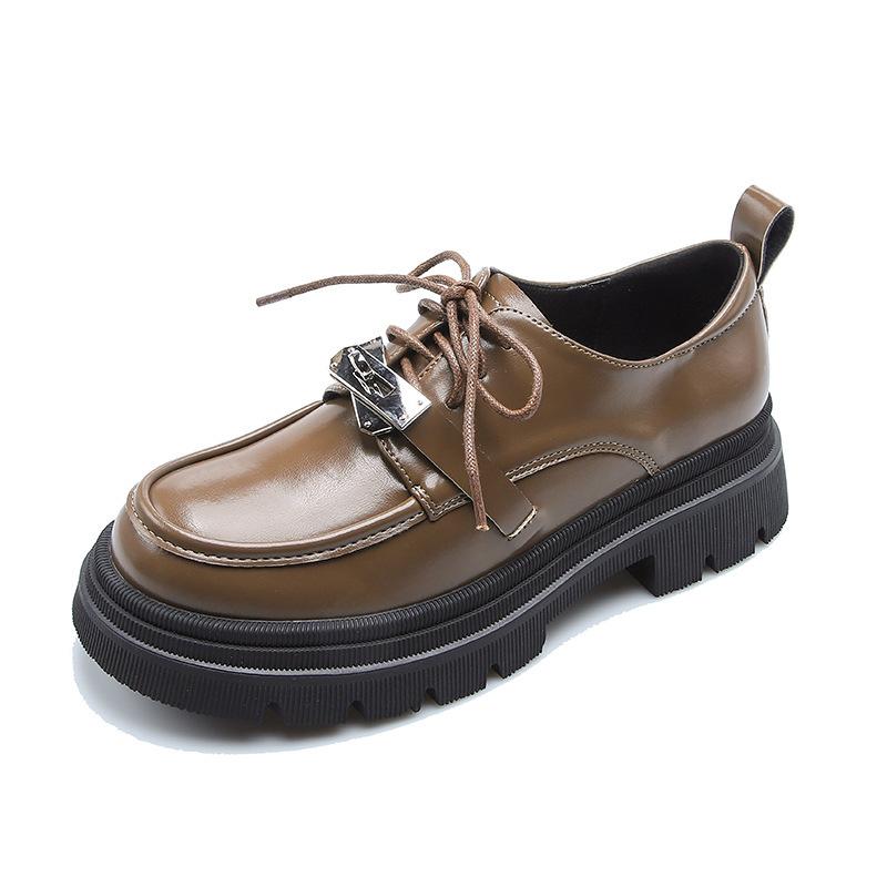 Yuexinwang genuine leather flat for Huizhou women's shoes grape mother same small leather shoes versatile autumn and winter new platform loafers