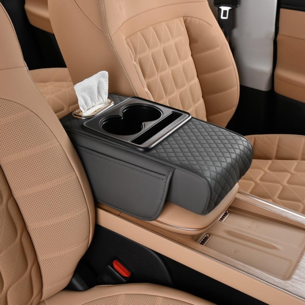 PU Leather Center Console Armrest Cushion Height Increasing Cup Holder Portable Armrest Pad